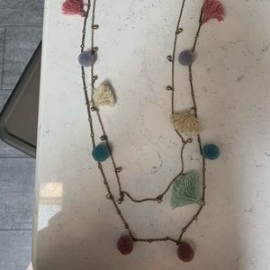 Two tiered pom tassel necklace